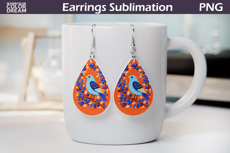 Folk Bird Floral Teardrop Earrings | Bird Botanical Earrings