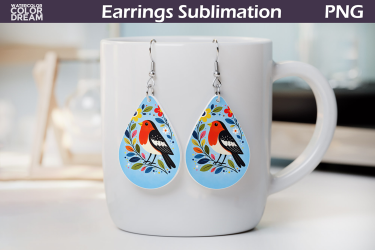 Folk Bird Floral Teardrop Earrings | Bird Botanical Earrings