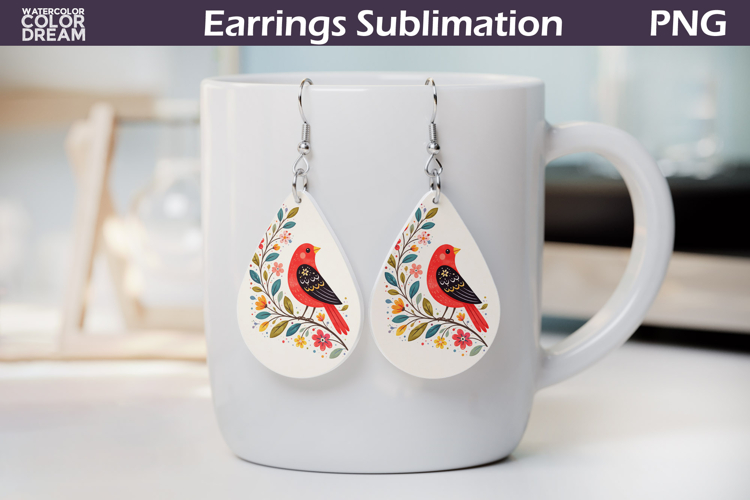 Folk Bird Floral Teardrop Earrings | Bird Botanical Earrings