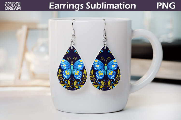 Folk Butterfly Floral Teardrop Earrings | Butterfly Flowers