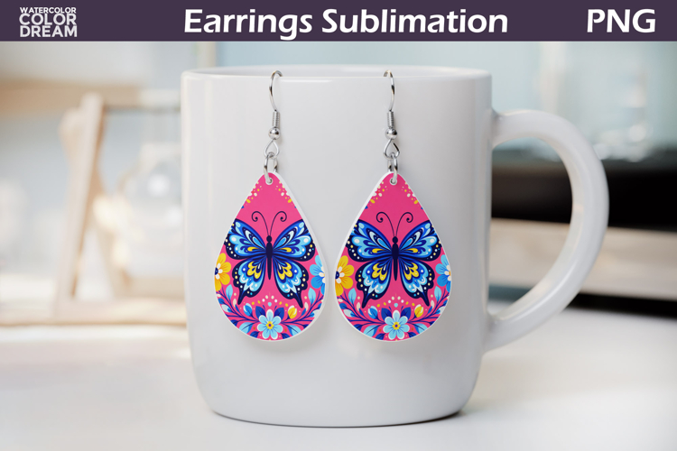 Folk Butterfly Floral Teardrop Earrings | Butterfly Flowers