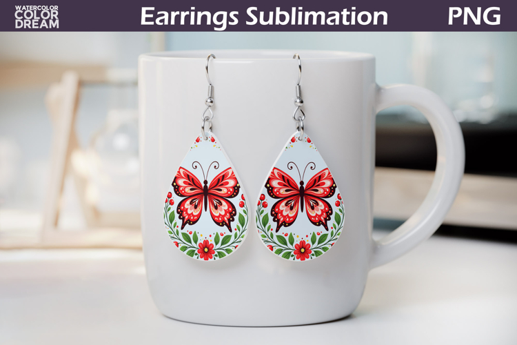 Folk Butterfly Floral Teardrop Earrings | Butterfly Flowers