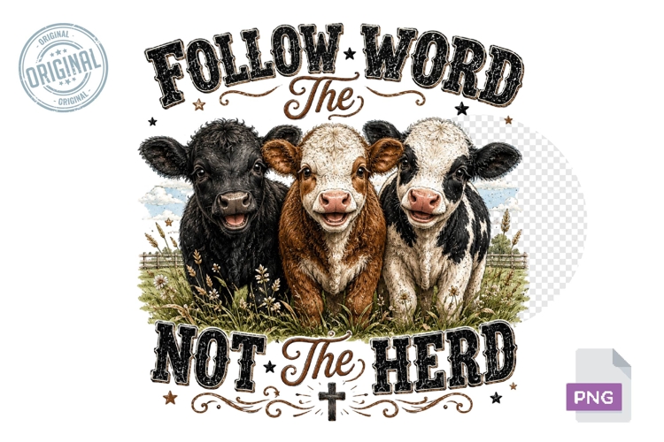 Follow the Word Not the Herd PNG Christian Cow Shirt, Farm F