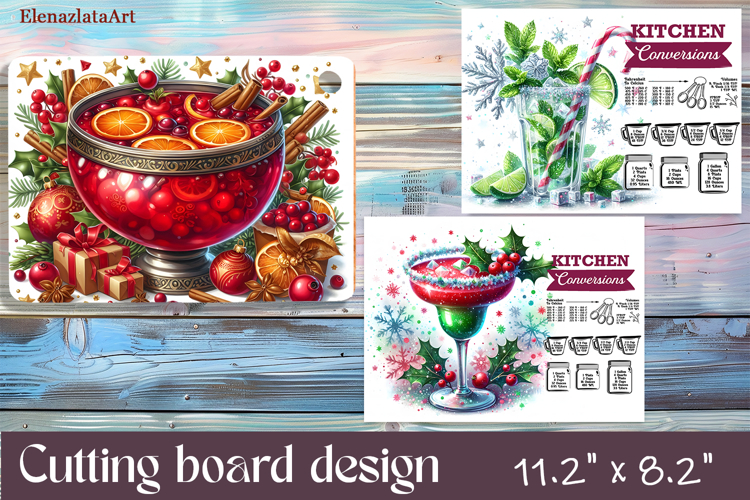 Christmas cocktail Design|Cutting Board Sublimation