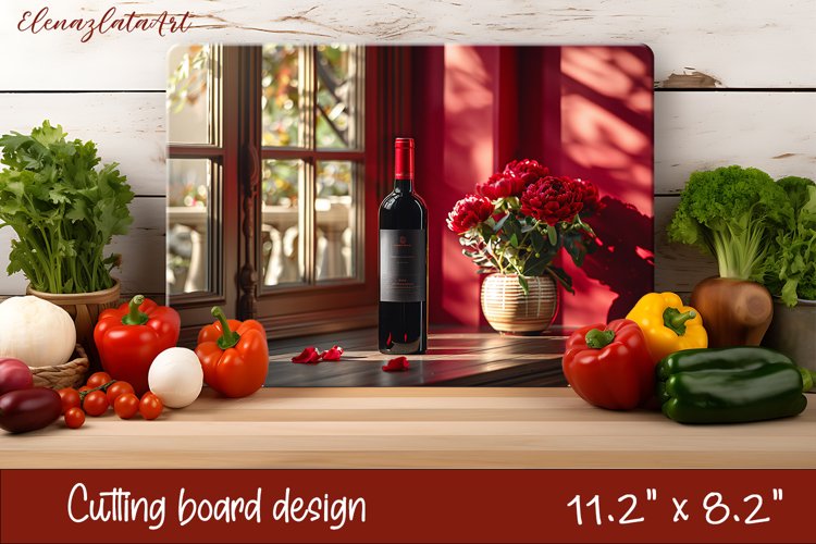 Red Flower Wine Design|Cutting Board Sublimation