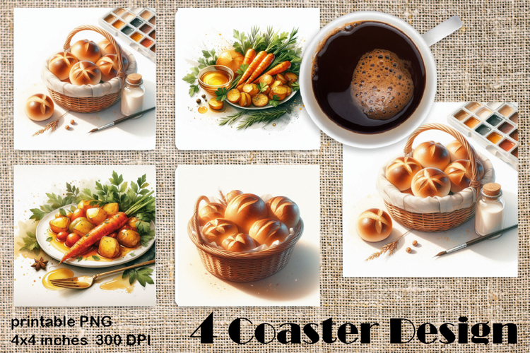 Easter food Coaster Design, carrots and buns PNG