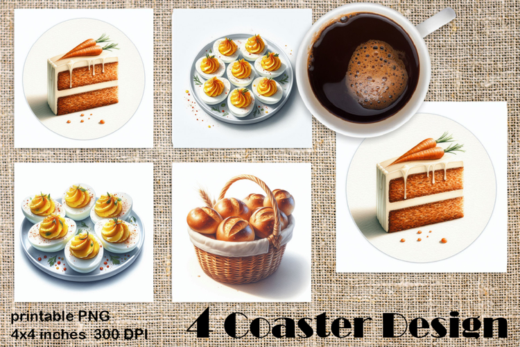 Easter food Coaster Design, carrots and buns PNG