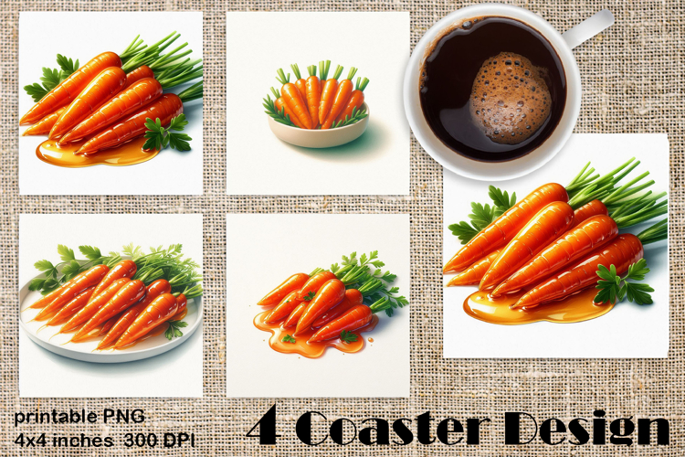 Easter food Coaster Design, carrots and buns PNG