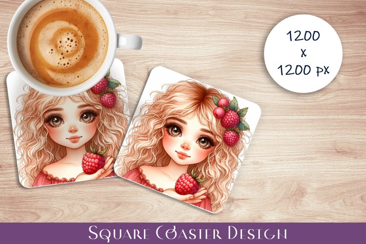 Girl with raspberries Coaster Design, summer Sublimation