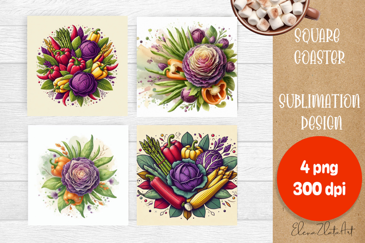 Flower vegetables Square Coaster Sublimation