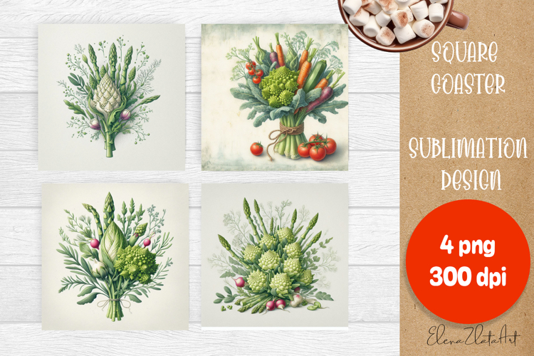 Flower vegetables Square Coaster Sublimation
