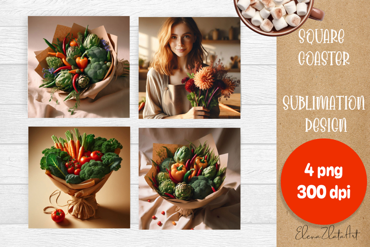 Flower vegetables Square Coaster Sublimation