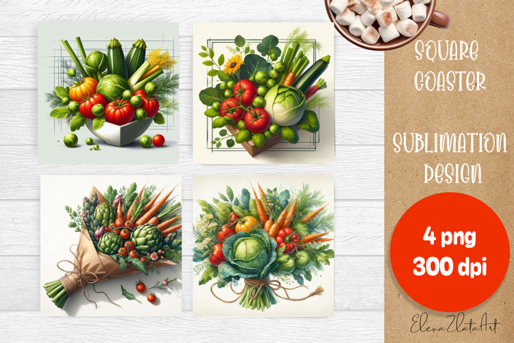 Flower vegetables Square Coaster Sublimation