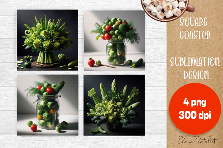 Flower vegetables Square Coaster Sublimation