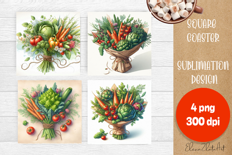 Flower vegetables Square Coaster Sublimation