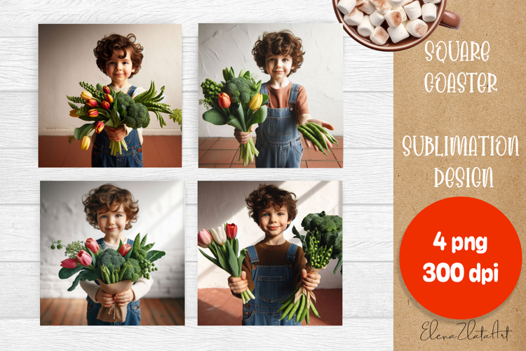 Flower vegetables Square Coaster Sublimation