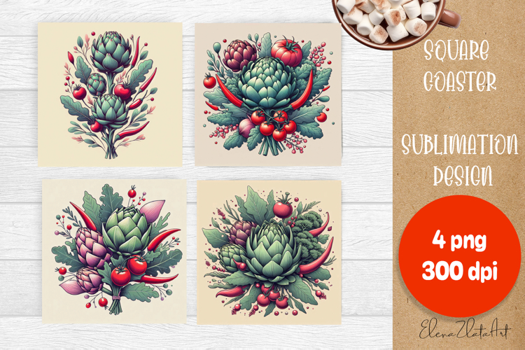 Flower vegetables Square Coaster Sublimation
