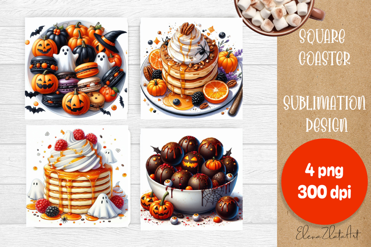 Halloween food Coaster Design, sweet dessert PNG