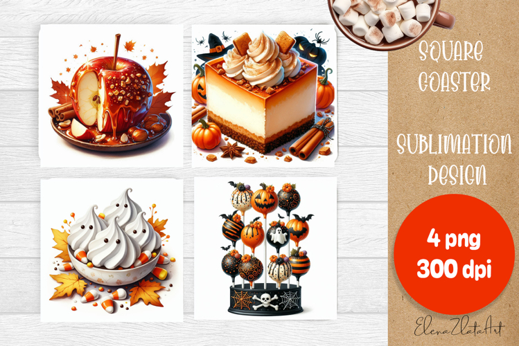 Halloween food Coaster Design, sweet dessert PNG example image 1
