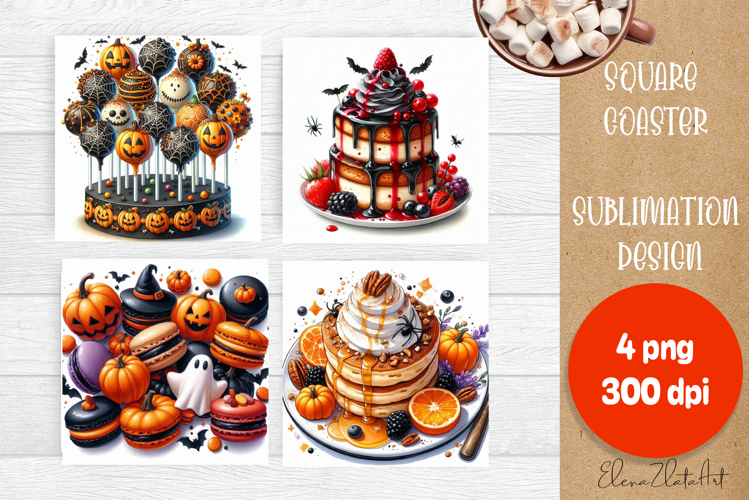 Halloween food Coaster Design, sweet dessert PNG