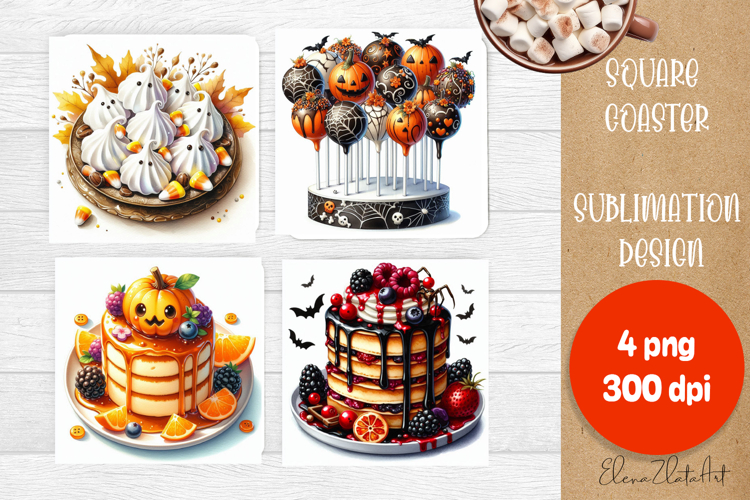 Halloween food Coaster Design, sweet dessert PNG