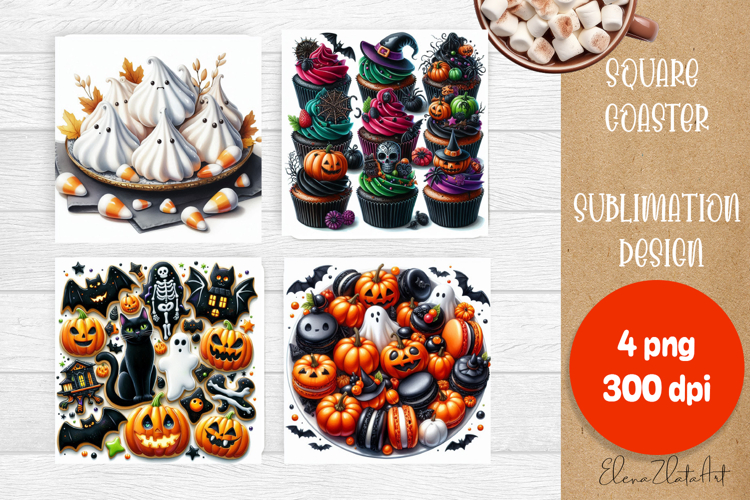 Halloween food Coaster Design, sweet dessert PNG