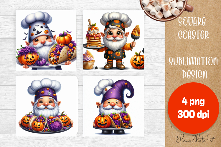 Halloween Sublimation Coaster Design, Halloween Gnome PNG