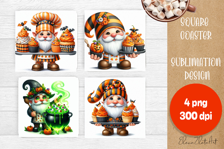 Halloween Sublimation Coaster Design, Halloween Gnome PNG