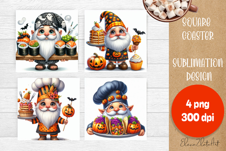 Halloween Sublimation Coaster Design, Halloween Gnome PNG
