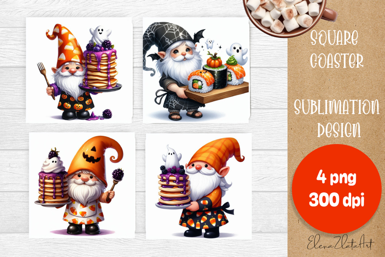 Halloween Sublimation Coaster Design, Halloween Gnome PNG