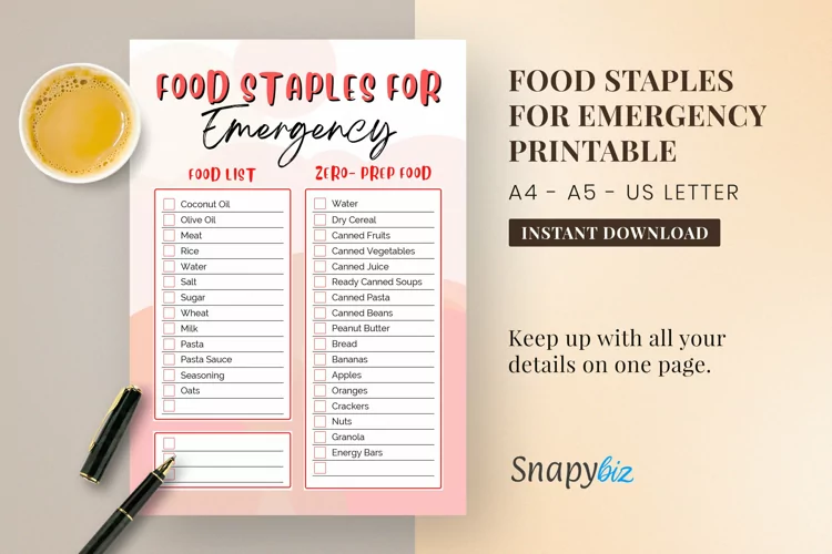 Food Staples for Emergency Printable