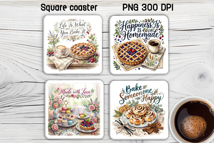 Baking Quotes Square Coaster PNG example image 1