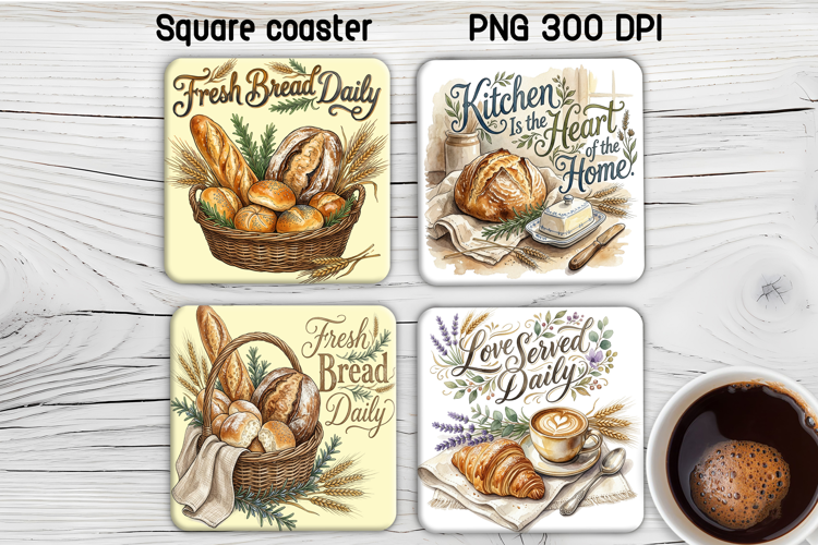 Fresh Bread Kitchen Square Coaster PNG