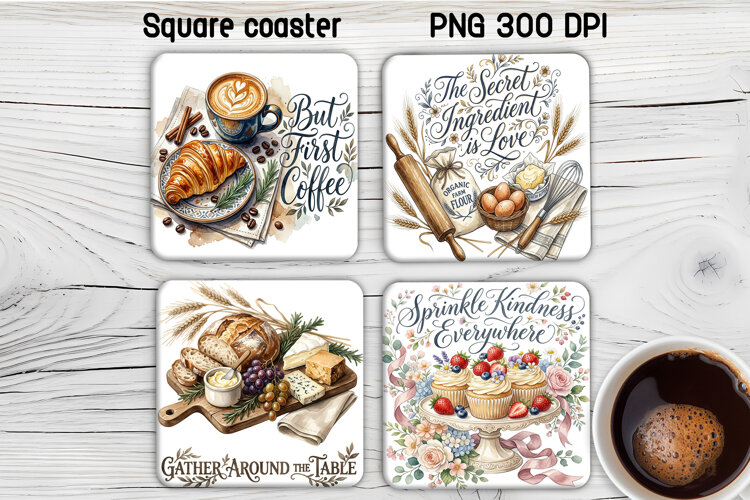 Cozy Kitchen Quotes Square Coaster PNG example image 1