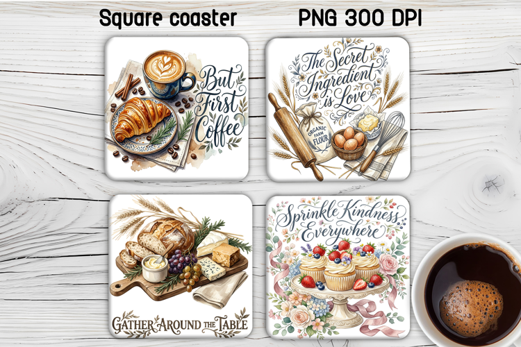 Cozy Kitchen Quotes Square Coaster PNG