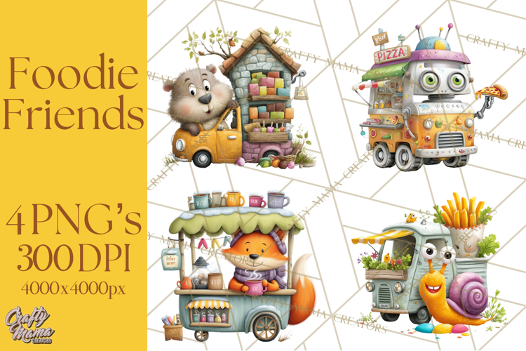 Cute Animals Food Truck Clipart PNG