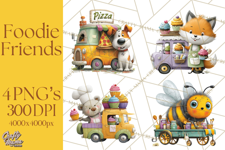 Cute Animals Food Truck Clipart PNG