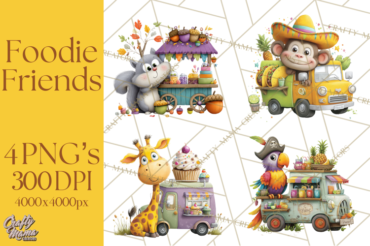 Cute Animals Food Truck Clipart PNG