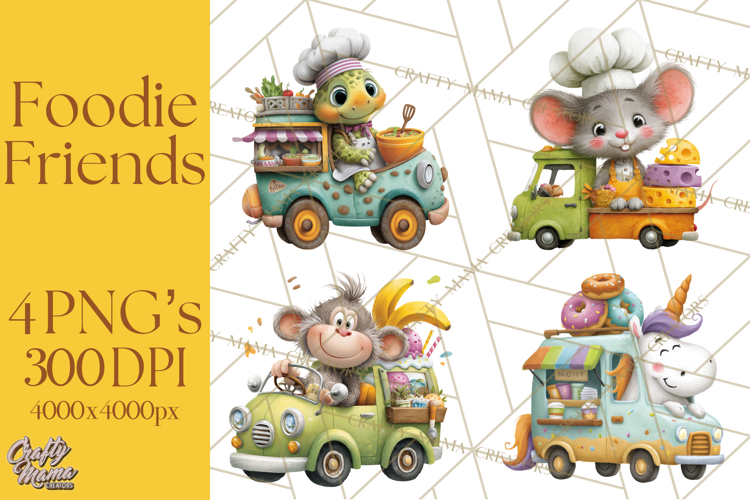 Cute Animals Food Truck Clipart PNG