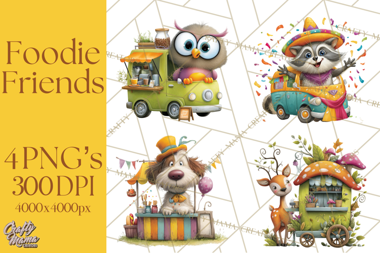 Cute Animals Food Truck Clipart PNG