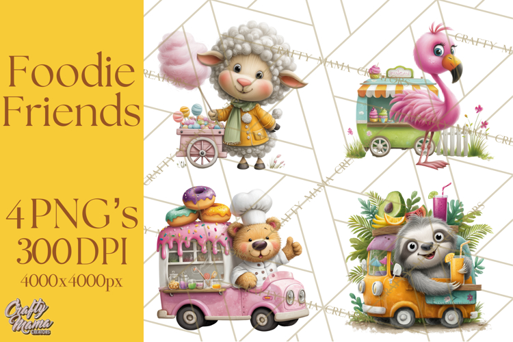 Cute Animals Food Truck Clipart PNG