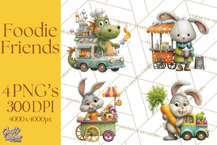 Cute Animals Food Truck Clipart PNG