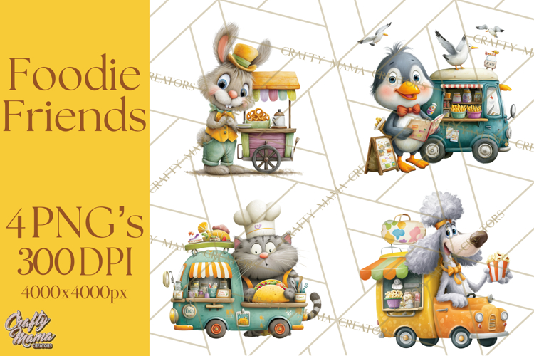 Cute Animals Food Truck Clipart PNG