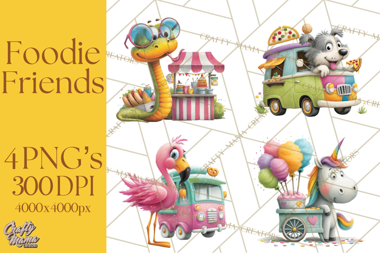Cute Animals Food Truck Clipart PNG