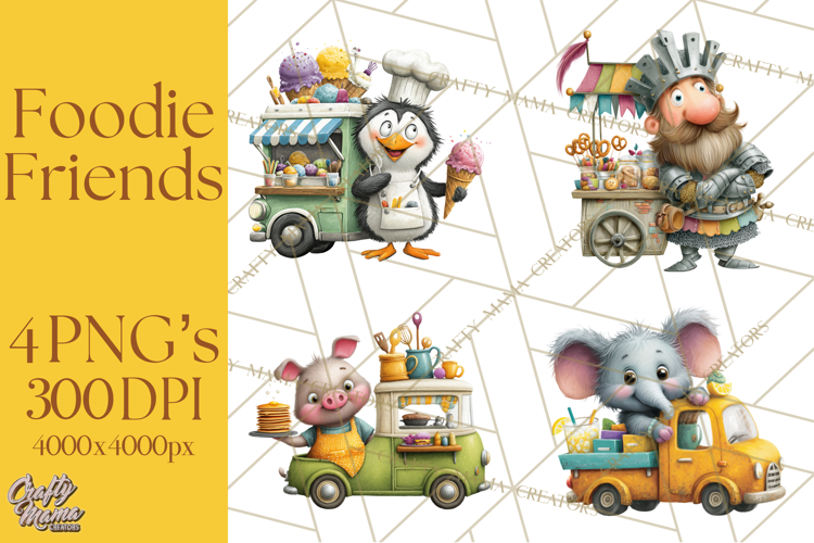 Cute Animals Food Truck Clipart PNG