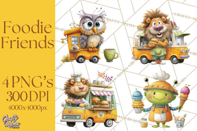 Cute Animals Food Truck Clipart PNG