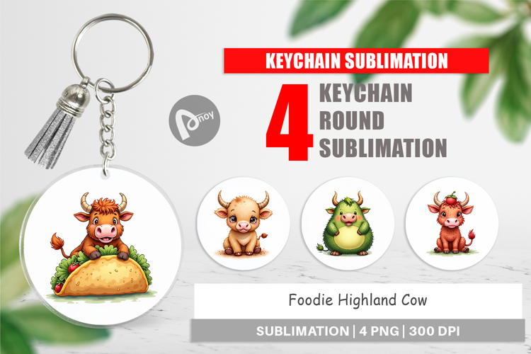 Foodie Highland Cow Keychain