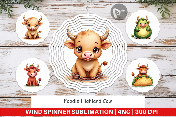 Foodie Highland Cow Wind Spinner