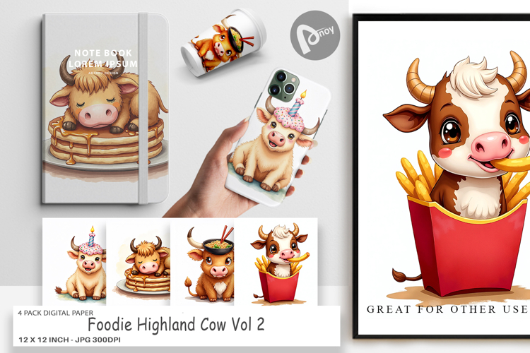 Foodie Highland Cow Digital Paper