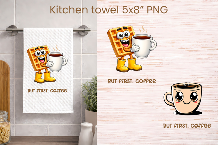 Funny food and drink character kitchen towel PNG design